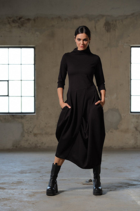 Black asymmetric dress, Avant garde dress, Extravagant Long Dress, Slow fashion, Capsule wardrobe, Sustainable clothes
